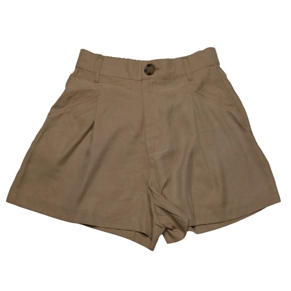 Zara Women's Pleated High Waisted Shorts in Camel Brown, size Extra Small
